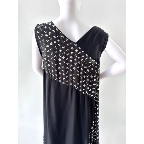 Pure DKNY Asymmetrical Black Silk Dress NWT Sleeveless Mixed Print size Large - Picture 5 of 11